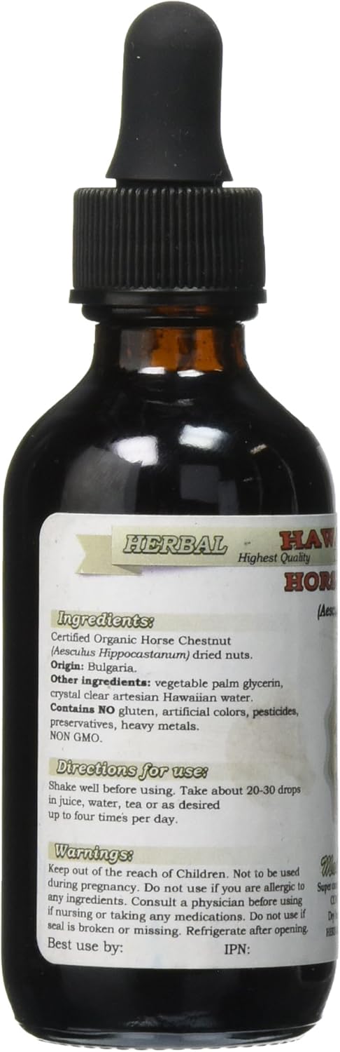 Horse Chestnut Alcohol-Free Liquid Extract, Organic Horse Chestnut (Aesculus hippocastanum) Dried Nuts Glycerite 2 oz...